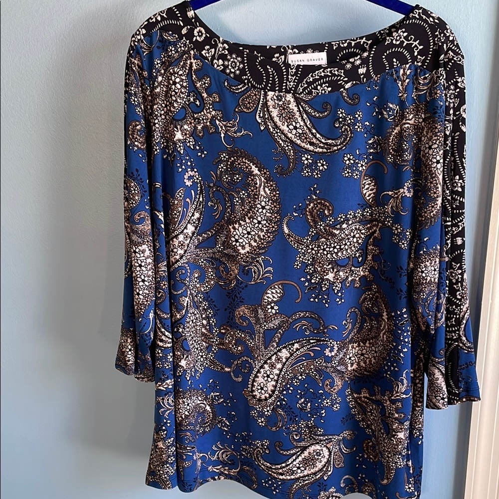 Susan Graver Women's Blue Paisley Top